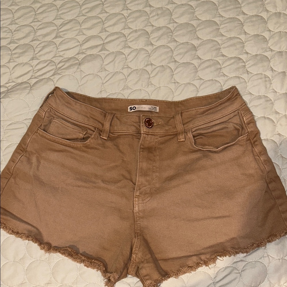 Tan Jean Shorts Distressed Style